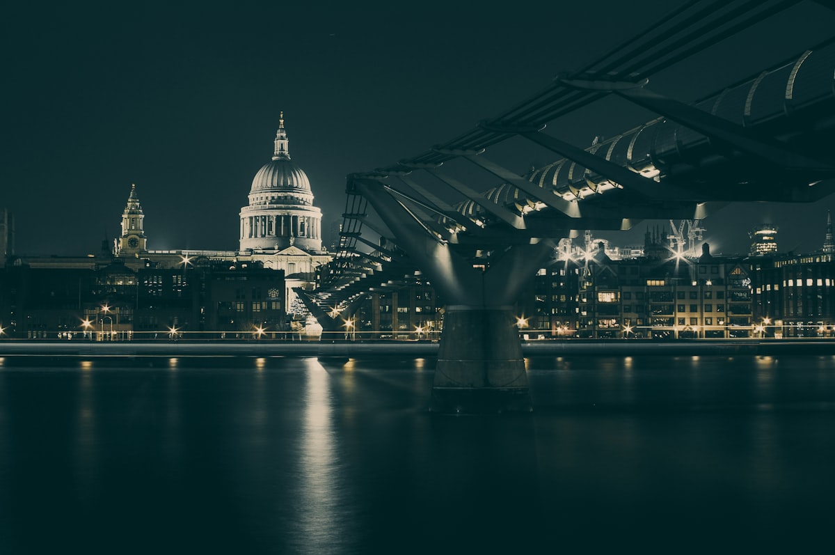 St. Paul’s Cathedral and the Millennium Bridge in London at night